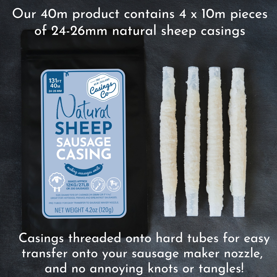 The 6 Pack - 'The Frankfurterstein' Natural Sheep Casings 24-26mm, 40m.