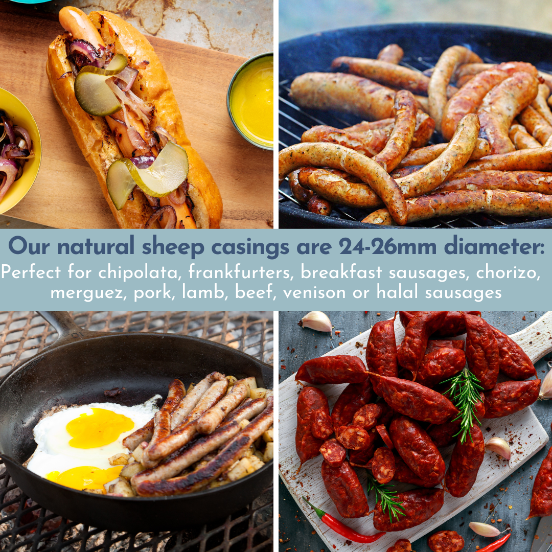 The 6 Pack - 'Sizzle & Pop' Natural Sheep Casings 24-26mm, 10m.