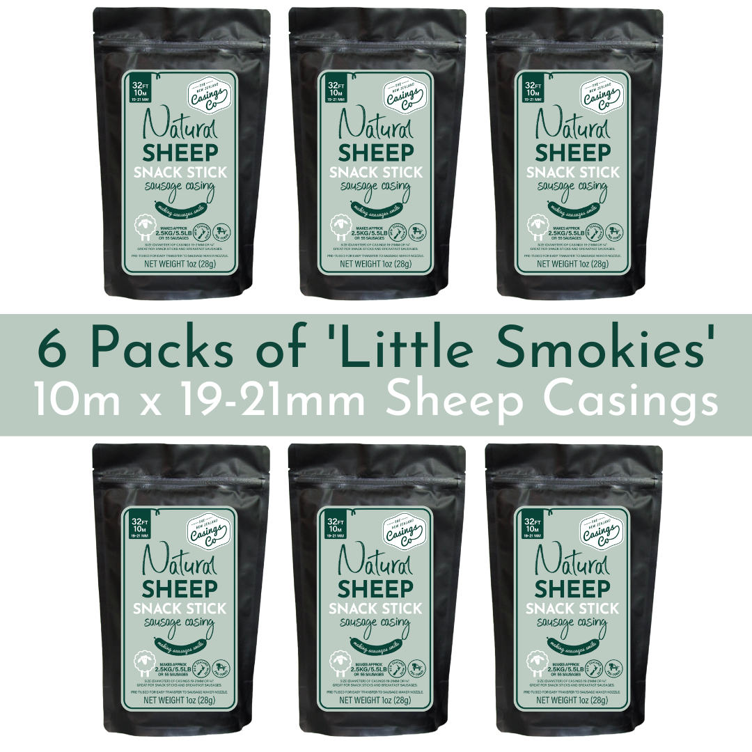 The 6 Pack - 'Little Smokies' Natural Sheep Casings 19-21mm, 10m