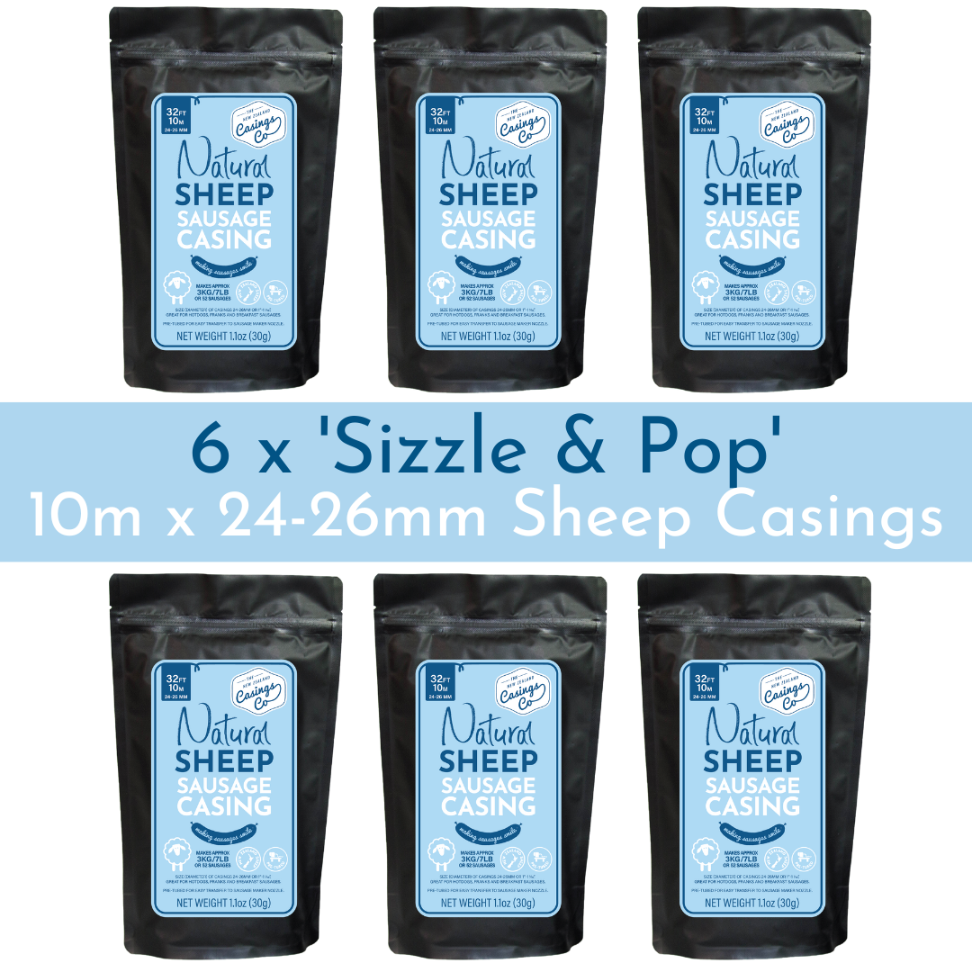 The 6 Pack - 'Sizzle & Pop' Natural Sheep Casings 24-26mm, 10m.