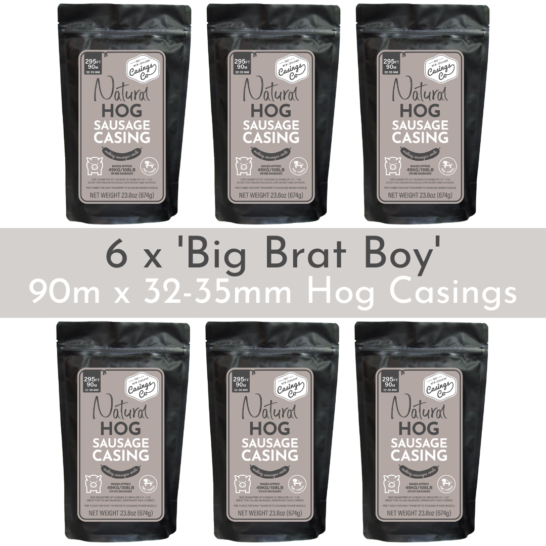 The 6 Pack - 'Big Brat Boy' - Natural Hog Casings 32-35mm, 90m