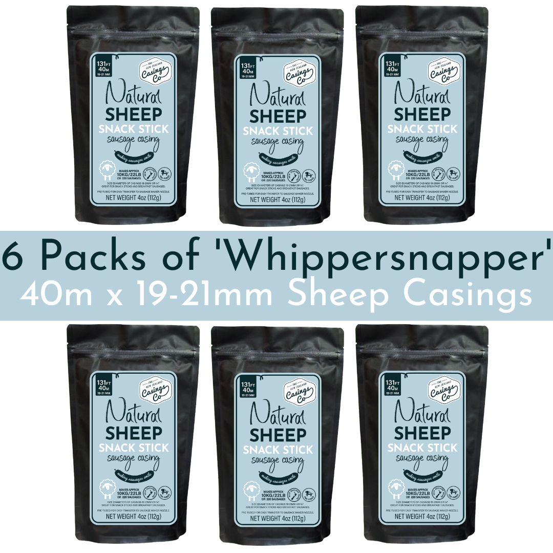 The 6 Pack - 'Whippersnapper' Natural Sheep Casings 19-21mm, 40m.
